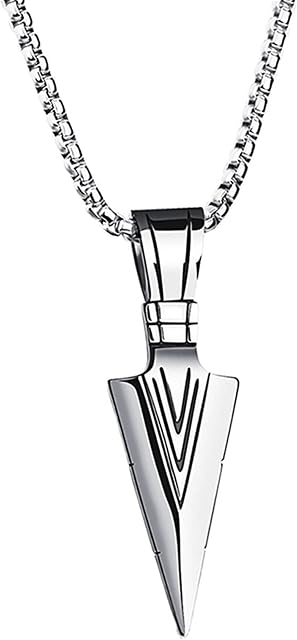PASDD Arrow Pendant Jewelry Necklace for Men Boyfriend Husband Gift Mens Arrowhead Arrow Pendant Necklace with Steel Wheat Chain