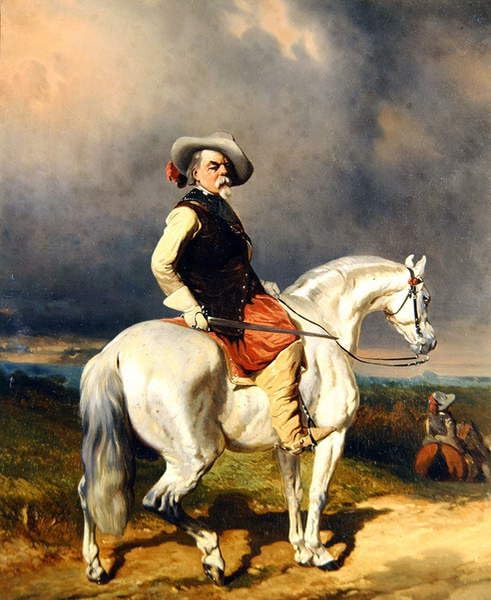 Peinture Cavalier sur un cheval blanc, décoration murale 60x90cm pour grand salon
