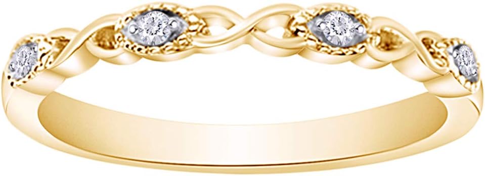 Natural Diamond Accent Infinity Wedding Band Stackable Ring in 14K Gold Plated 925 Sterling Silver for Women (0.04 Cttw, I-J Color, I2-I3 Clarity)