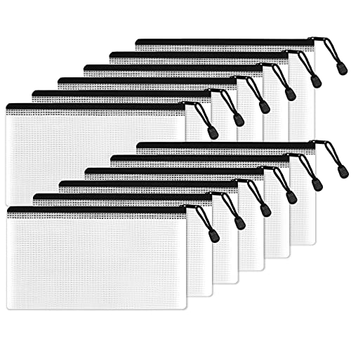 Image of SUNEE Plastic Mesh Zipper Pouch 4.6x9.2 in (Black, 12 Packs), Small Water-Resistant Zip Bag for School Office Supplies, Pencil Organizing Storage