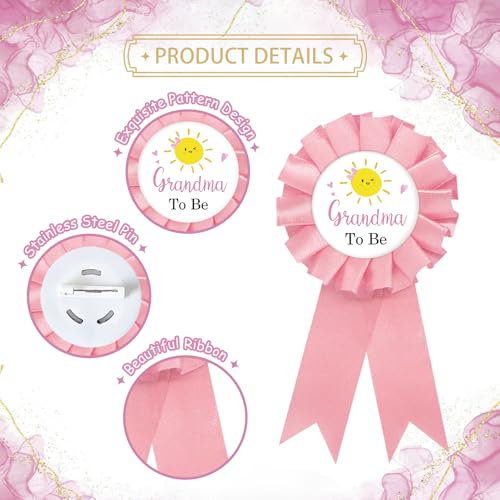 Sunshine Grandma To Be Tinplate Badge Pin, Grandma to Be Pin for Women, Sunshine Gender Reveal Brooch Button Pin, Pink Rosette New Grandma Button for Baby Shower/Newborn Baby Party Celebration