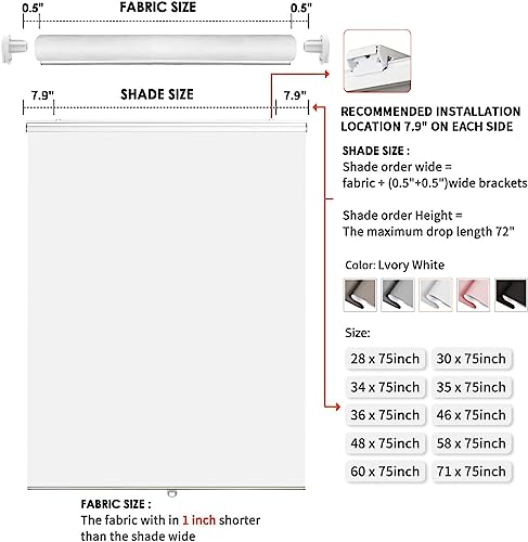 Joydeco SC0004-WH-28 Cordless Roller Shades Blackout Blinds thumb #4
