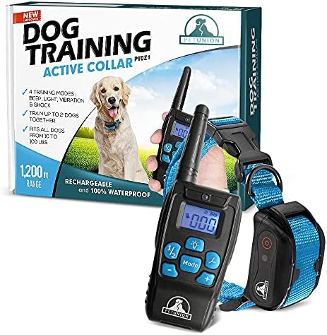 Pet Union PT0Z1 Premium Training Shock Collar for Dogs with Remote - Fully Waterproof, 4 Adjustable Training Modes - Shock, Vibration, Beep - Up to 1200ft Range
