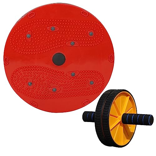 MANOGYAM Combo Pack of Twister & Ab Roller with Knee Mat | Tummy Twister| Dual wheel ab Roller | Body Toner | Ab exerciser | Waist Trimmer | Fat Burner | Fitness Accessories | Fat Buster Workout Perfect Home Gym Equipment for Men & Women (Ab Roller & Twister)