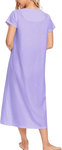 Miniatura 6 de IZZY + TOBY Camisón de algodón para mujer, largo, ligero, manga corta, suave, pijama