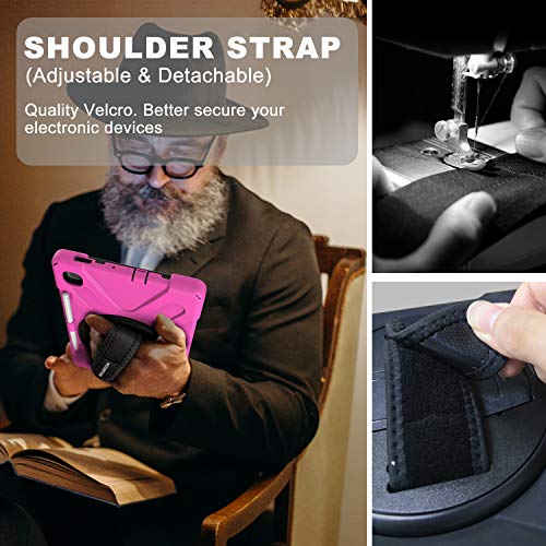 Braecn Samsung Galaxy Tab S6 Lite 10.4 Case For Kids, Heavy Duty Rugged Cover With [Handle Hand Strap] [Shoulder Strap] [Kickstand] [S Pen Holder] For Galaxy Tab S6 Lite 2022/2020 Sm-P610/P613-Rose #TOP2