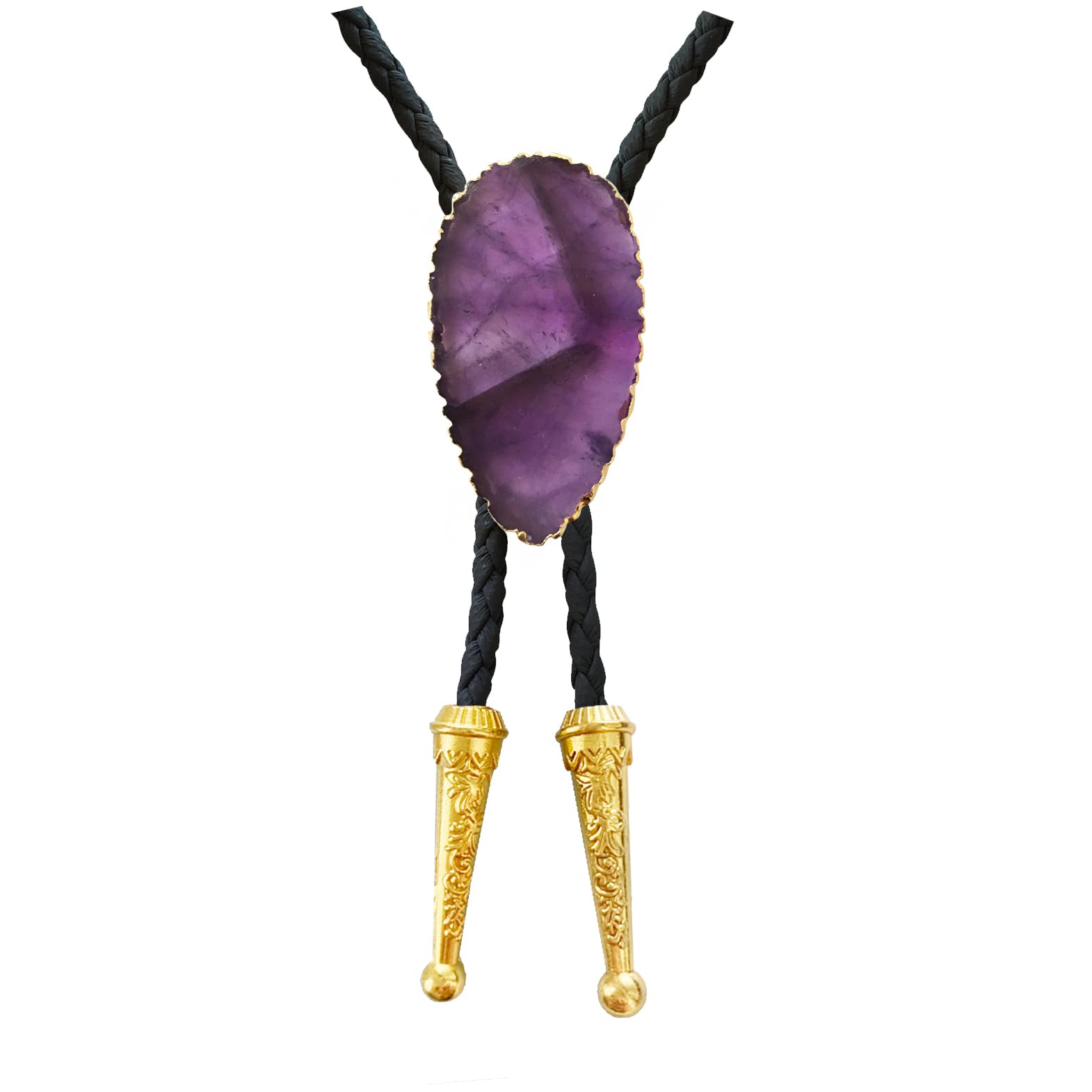 Daisy Del Sol Gemstone Bolo Tie Braided Vegan Faux Leather Natural Stone Gold Handmade Necklace Adjustable Boho Western Jewelry