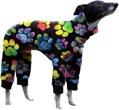 Miniatura 5 de Cnkwei Pijamas para Perros Medianos y Grandes con Estampado de Patas de Galgo, Mono Pijama Negro y Blanco