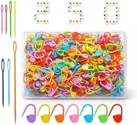 Suhfuib 250 PCS Stitch Markers for Crochet and Knitting, Locking Plastic Stitch Counter Clips, 7 Large-Eye Needles and Storage Case, Essential Crochet Accessories and Supplies for Amigurumi DIY Crafts
