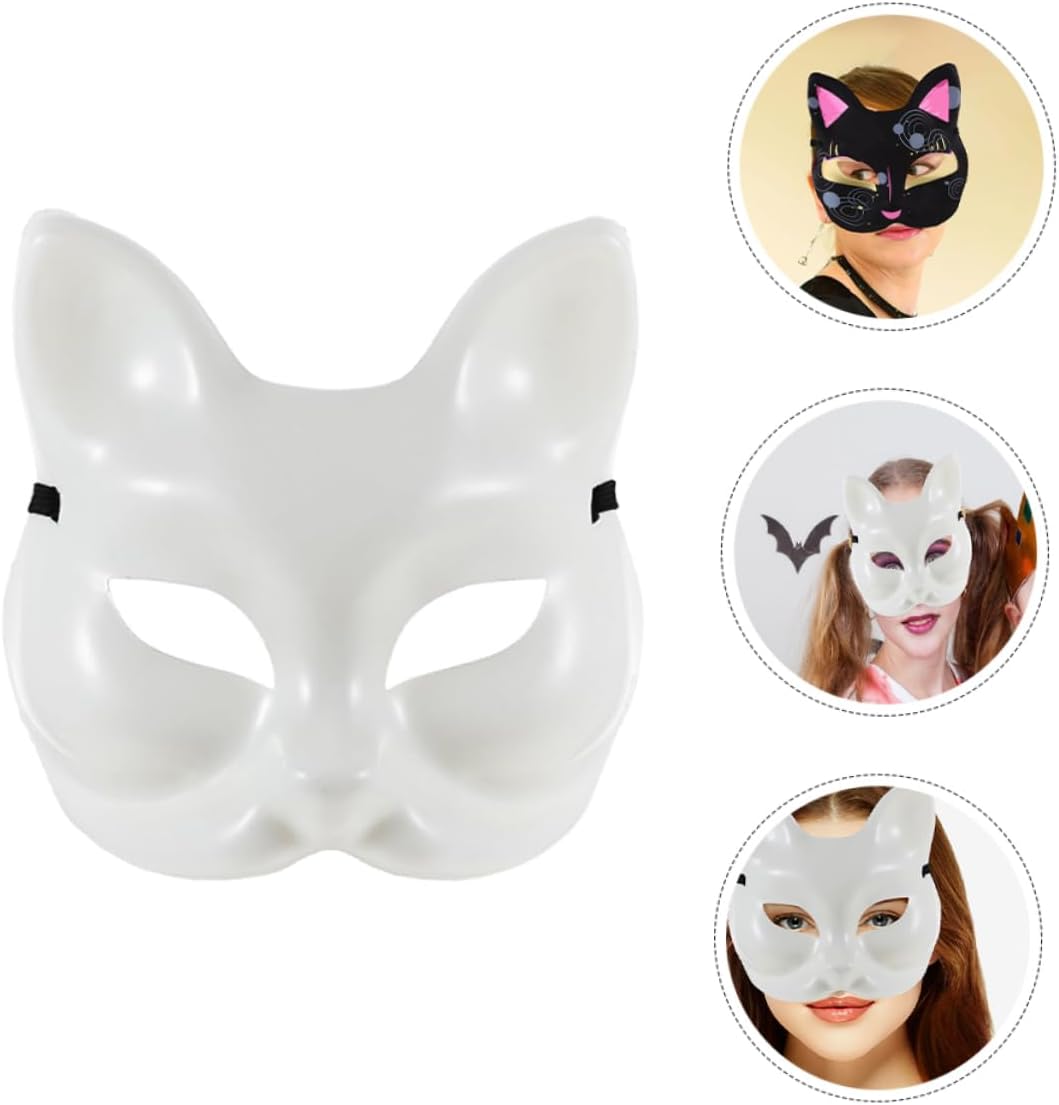 GARVALON Paintable Mask Blank Plastic Cosplay Mask for Creative Painting for Costume Parties and Craft Projects Unique Cat Design for Themed Events