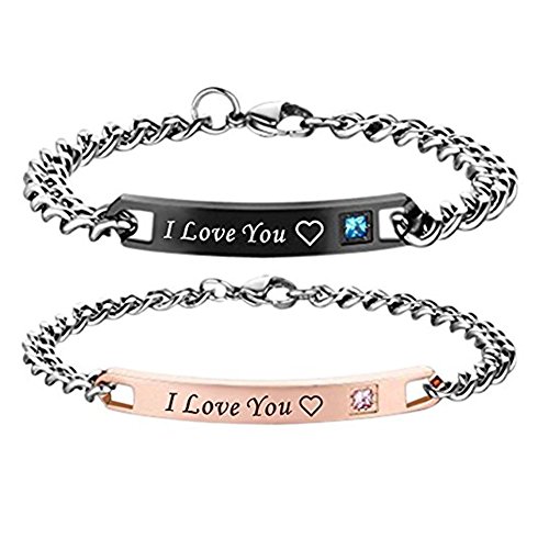 I Love You Bracelets for Couples Lovers Chic BF GF Promise Wrap Bracelets Set 2 Engraving Gay His Hers Initials Simple Hearts Romantic Birthday Engaged Present Anniversary Gift for Girls Men Cheap