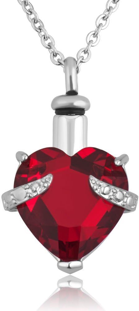 Lantern LowLuckyJewelry Red Heart Crystal Cremation Urn Necklaces for Ashes Jewelry Memorial Keepsake Pendant