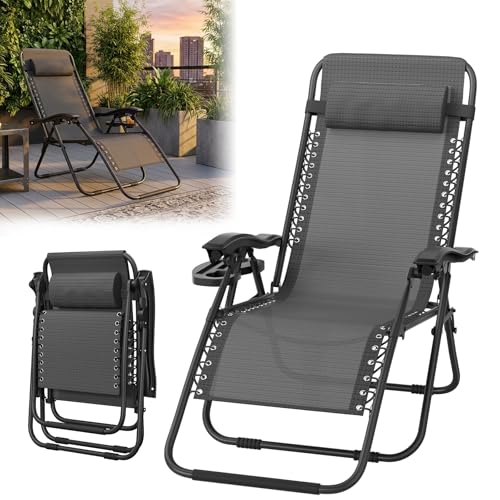 ACXIN Liegestuhl Klappbar Extra Breit Sonnenliege und Gartenliege Wetterfest mit Zwei-Stufen-Rückenverstellung Campingstuhl Faltbar für Balkon und Terrasse Stabil bis 120kg(Anthrazit 1 Stück)