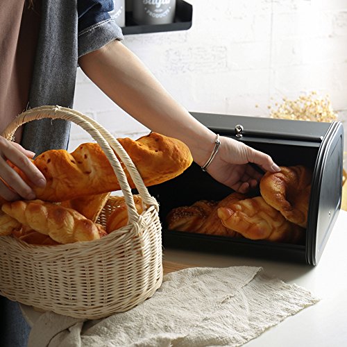 X458 Metal Bread Box/Bin/Kitchen Storage Containers With Roll Top Lid (Black) #TOP6