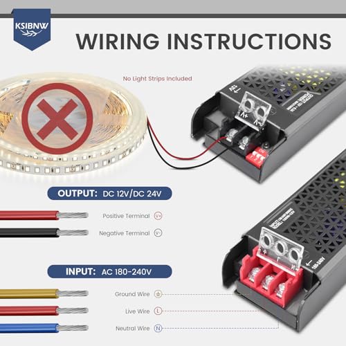 KSIBNW 24V Dimmable LED Driver 150W, Transformer 220V AC to 24V DC 6.2A Power Supply Constant Voltage Adapter Ultra Thin Low Voltage Transformer for 24 Volt LED Lights, Bulbs and Displays - Image 5