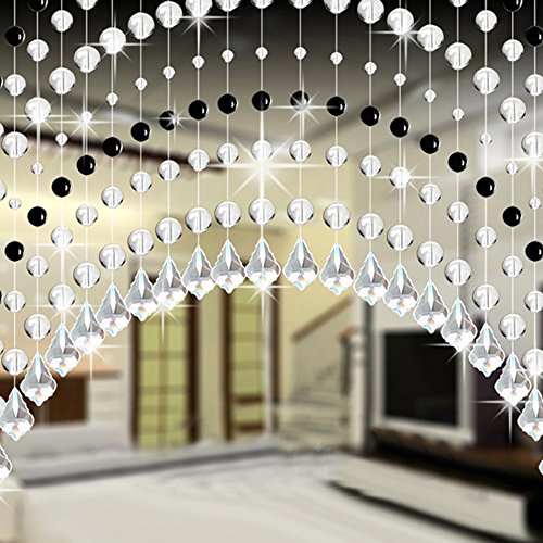 Emptystar Curtains for Bedroom - 1m Crystal Glass Bead Window Curtain Voile Drape Panel Sheer Scarf Valances for Bedroom Living Room Home Decor - One Strand (Black)