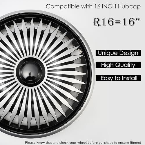 Image of Multi-Spoke Silver with Black Hubcap Wheel Cover Replacement Kit 16 inch Hub Caps Wheel Rim Cover Car Exterior Accessories Pack of 4, 16 inches