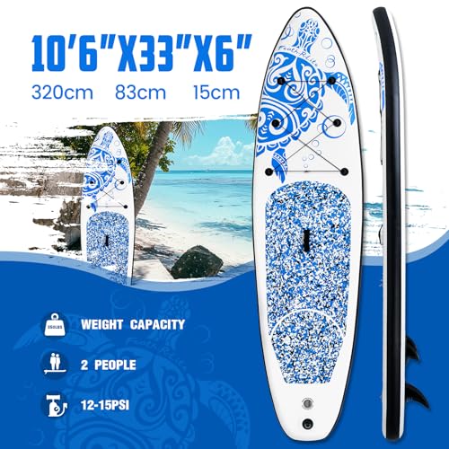 FEATH-R-LITE Inflatable Stand Up Paddle Board 10\'6\'\'x33\'\'x6\'\' Ultra-Light (18.9lbs) SUP with Paddleboard Accessories,Fins,Adjustable Paddle, Pump,Backpack, Leash, Waterproof Phone Bag