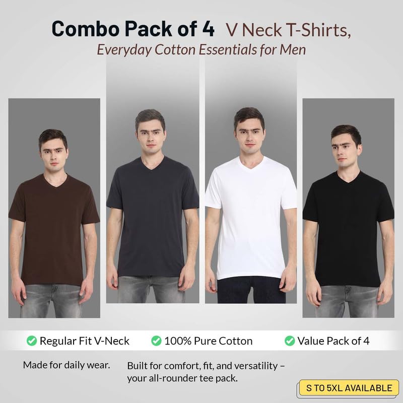 Image of Aventura Outfitters Men's V Neck 100% Cotton Regular Fit T-Shirt (Pack of 4)