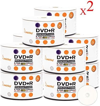 Smartbuy 1000-disc 4.7gb/120min 16x DVD+R White Inkjet Hub Printable Blank Data Recordable Media Disc