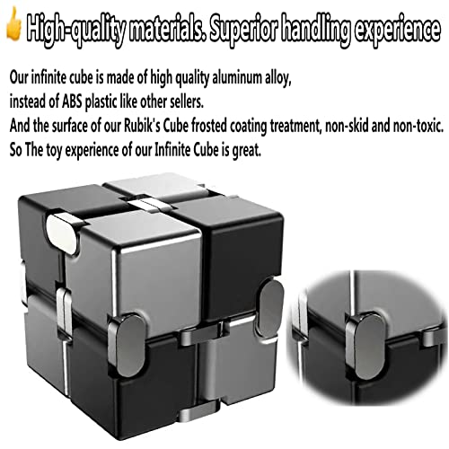 Fufuyou Metal Fidget Toys Infinity Cube For Men Gadgets Gifts Anxiety Stress Relief Aluminum Alloy Material Ultra Durable (Black & Silver) #TOP4