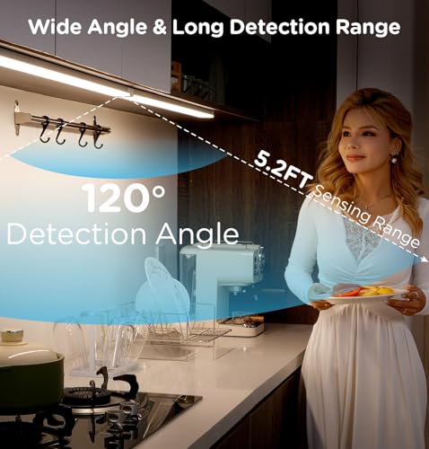 Image of Leetdud Under Cabinet Lighting Plug in 9 Inch, 120V Motion Sensor Lights Indoor, 3CCT 3000 /4000 /5000K, Aluminum Linkable Super Bright LED Counter Light with Timer for Kitchen, Closet, White, 4 Pack