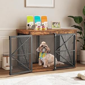 VOPEAK 31″ Dog Crate Furniture, Chew Resistant Kennel for Small Medium Dogs Puppy, Heavy Duty Dog Crate Kennel Indoor, Wooden End Table for Bedroom Living Room, Farmhouse