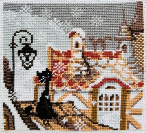 Image of RIOLIS City and Cats 610, Cat Lovers Cross Stitch Kit 5,12 inch x 5,12 inch, Cross Stitch Kits for Beginners & Advanced, Crossstitching Kits Adult, Counted Stitching Kits, Cat Embroidery Kit