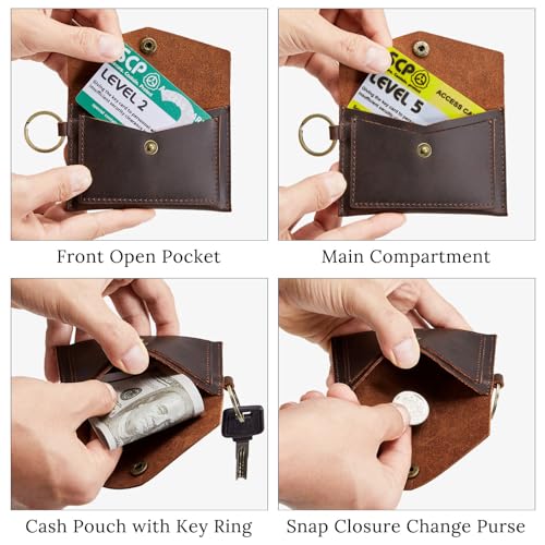Image of S-ZONE Genuine Leather Women's Small Wallet Change Pouch Credit Card Holder Mini Purse Envelope Keychain