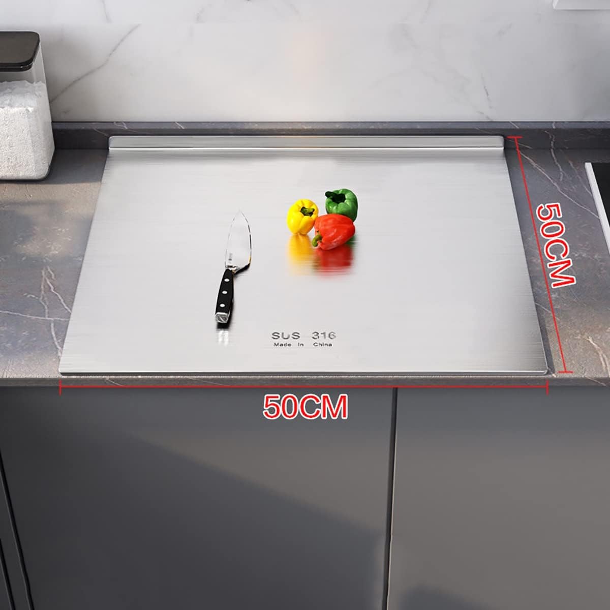 Chopping Board, 50 X 50cm Worktop Protector With Lip, Extra Large 304 Stainless Steel Cutting Boards, Thickness 1.5mm Chopping Board With Lip