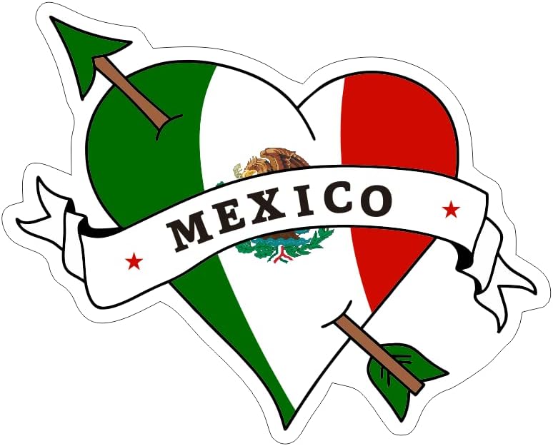 Miniatura 1 de MAKTEM Adhesivo de vinilo con forma de corazón de México, Love Mexico Fiesta, arte mexicano troquelado, 1 unidad
