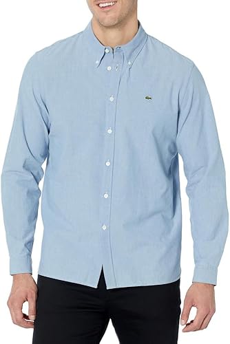 Lacoste Camisa de manga larga Chambray ajustada con botones para hombre