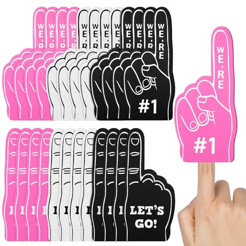 Sinmoe 24 Pcs Mini Foam Finger We're Number One Finger,Black, White,Pink