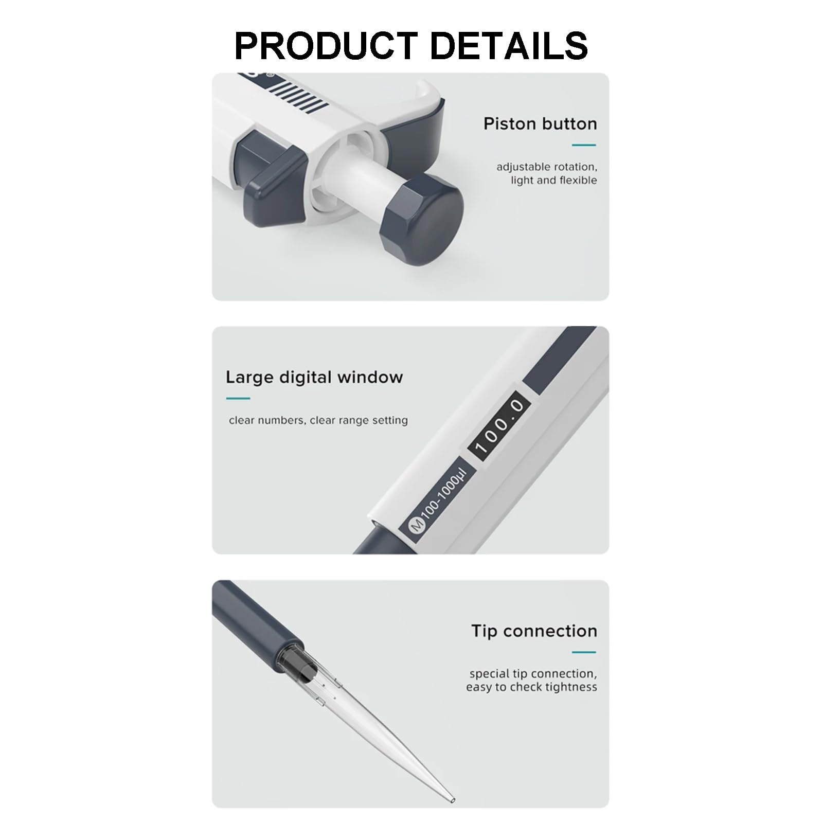Pipette Monocanale Da Laboratorio, Volume Variabile Regolabile, 0,1 Μl-10 Ml Micropipetta Da Laboratorio Ad Alta Precisione, Sterilizzabile Ad Alte Temperature, Design Ergonomico.,M1000