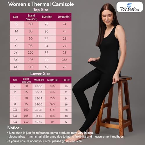 Image of Wearslim Women's Cotton Thermal Underwear Set, Thermal Sleeveless Camisole and Pant Set, Round Neck Tank Tops & Bottom Soft Warmer
