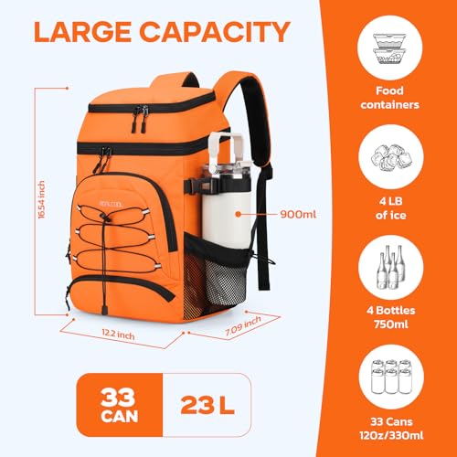 Image of RealCool 33 Can Insulated Soft Cooler Backpack, Leakproof Lunch Ice Bag | PEVA liner,16-Hour cold,Multi-Compartment, Breathable Shoulder and Back,Perfect for men,women,camping /beach /picnic /travel