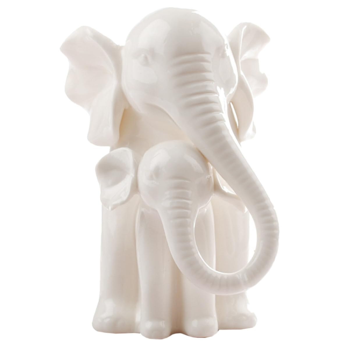 Figurine Mère et Bébé Éléphant Porcelaine Statue Décorative