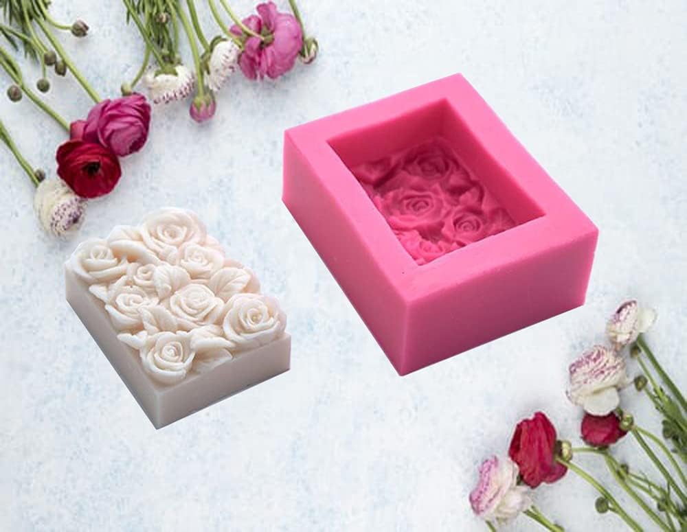 OBTANIM 2 Pcs Silicone Square Rose Flower Fondant Molds Handmade Chocolate Candy Moulds for DIY Craft Art Soap Candle Making Cake Decoration : Arts, Crafts & Sewing