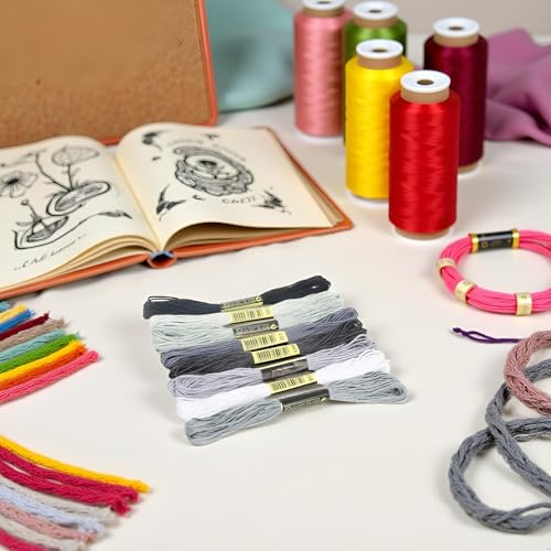 Image of 8Pcs 7.5m Multicolor Cotton Stitch Embroidery Thread Floss DIY Friendship Bracelets Floss Craft Sewing Skeins Grey Black White Fashion Embroidery Floss for Arts, Crafts and Sewing