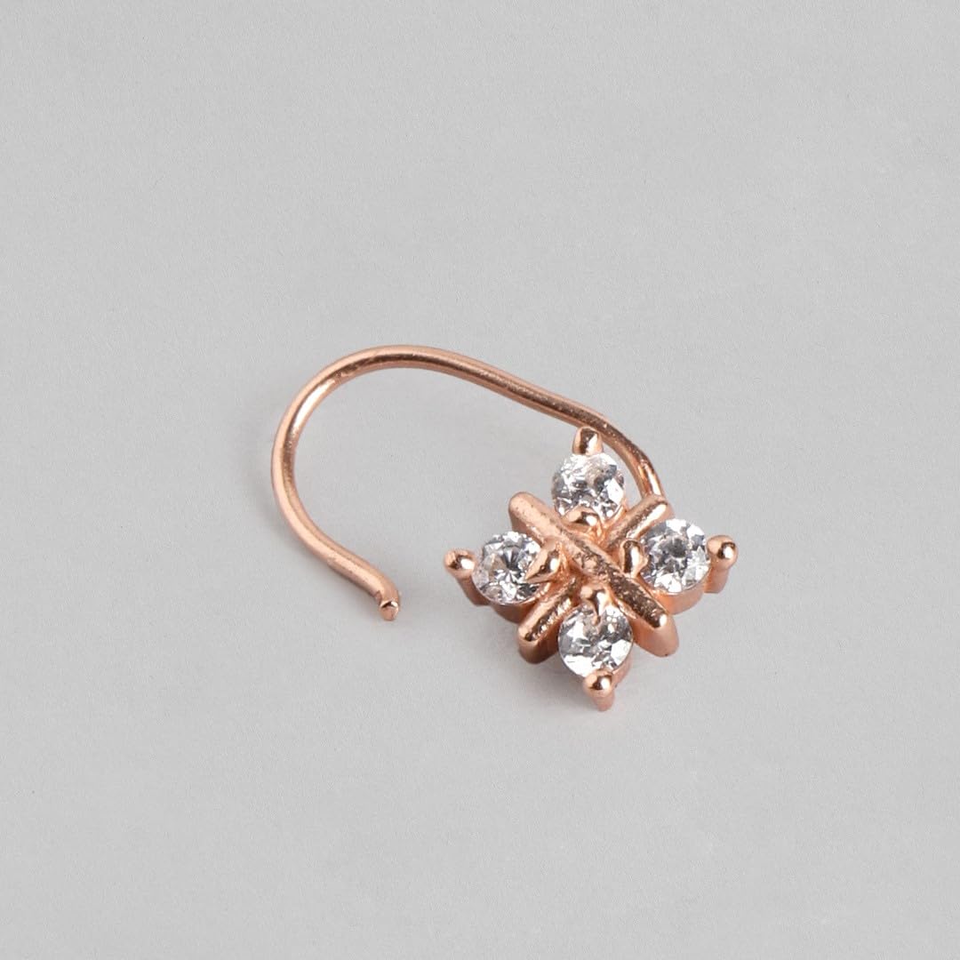 925 Silver Rose Plated Nose Pin with 925 Hallmark