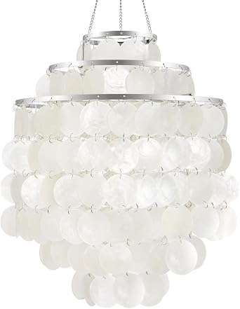 Plug in Capiz Chandeliers Coastal Modern with White Shell Shade ON/Off Switch and 16.4ft Clear Hanging Cord for Dining Room, Living Room Lighting Fixtures Hanging