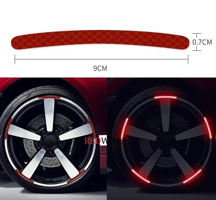 Image of REDWIND Vinyl Anti-Collision Glow In The Dark Wheel Self-Adhesive Rim Stickers - Night Reflective Tape Warning For Metal - Universal For Cars, Bikes, Motorcycles, Bicycle, Trucks 20 Strips,Red, 11 cm