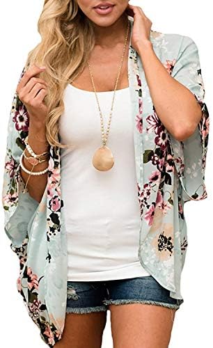 Women's Floral Print Kimono Sheer Chiffon Loose Cardigan