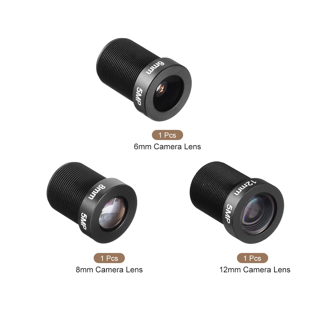 QUARKZMAN CCTV Objectif 6mm/8mm/12mm 5MP F2.0 FPV Grand Angle pour CCD Caméra, 3 Paquet