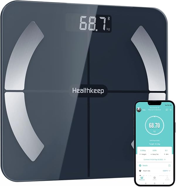 HEALTHKEEP Scales for Body Weight, Bathroom Weighing Scale for Body Weight Stones and Pounds, with BMI Scales Muscle Weighing Composition Analyzer Bluetooth High Precision Senor