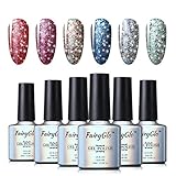 UV LED Nail Polish 6pcs Soak Off Starry Gel Nail Art Starter Kit Shimmer Manicure Lacquer Varnish Set FairyGlo 10ml 018