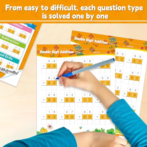 Image of Addition and Subtraction Workbook Double Digit Math Problem Workbook for 1st Grade 2nd Grade 3rd Graders, Addition&Subtraction Worksheets for Ages 5-9, Math Repetition Exercise Daily, 56 Pages
