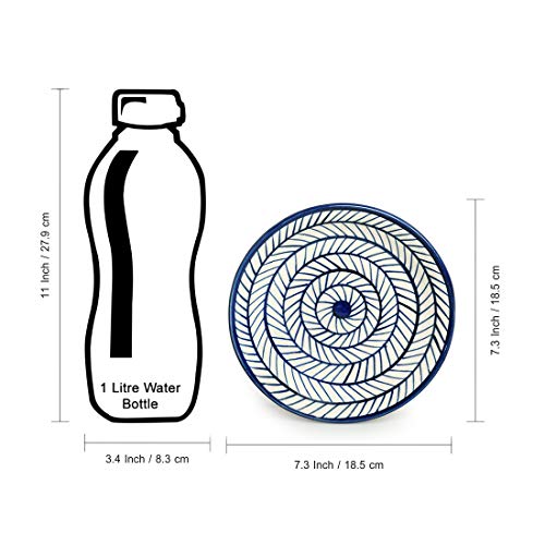 Image of ExclusiveLane 'Indigo Chevron' Handpainted Ceramic Side Plates & Ceramic Quarter Plates(7 Inch, Set of 2, Dishwasher & Microwave Safe) Ceramic Plates for Dinner Serving Plates Starter Snacks Plates