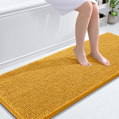 Image of OLANLY Bathroom Runner Rugs 59x24, Soft Absorbent Chenille Bath Rugs, Rubber Backing Quick Dry, Machine Washable Long Bath Mats for Bathroom, Tub and Shower, Home Decor Accessories, Golden Yellow