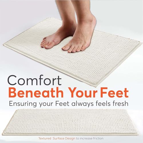 BedLooms Bath Mat Non Slip Anti Mould 40 x 60 cm – White Chenille Bathroom Mat Extra Soft & Fluffy Bathmat Machine Washable Super Water Absorption Shower Mat - Image 6